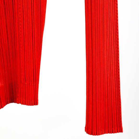 Issey Miyake Pleats Please Rust Red Pleated Open-Front Cardigan - Picture 5 of 8